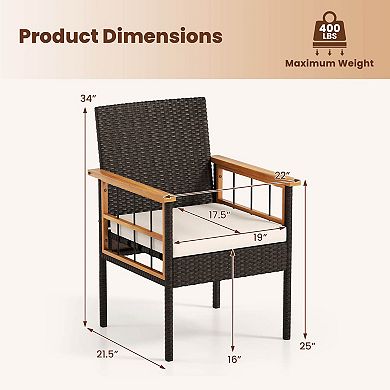 Costway Patio Dining Chairs with Removable Padded Cushion, Acacia Wood Armrests