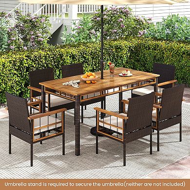 Costway Patio Dining Chairs with Removable Padded Cushion, Acacia Wood Armrests