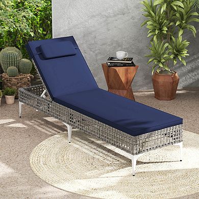 Costway Patio Chaise Lounge Chair with 6-Level Adjustable Backrest Removable Cushion