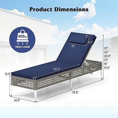 Costway Patio Chaise Lounge Chair with 6-Level Adjustable Backrest Removable Cushion