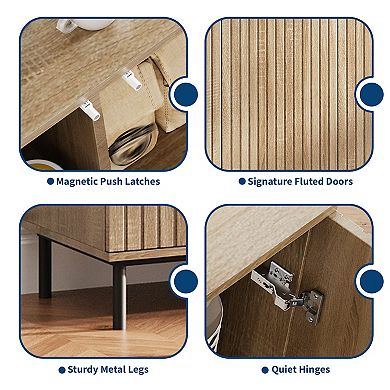 Fluted Sideboard Buffet Cabinet,Modern Storage Cabinet,Console Table,Wood Buffet Table
