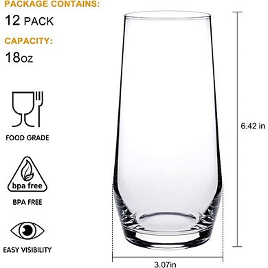 12pc Highball Glass Set, Drinking Glasses for Cocktails & Beverages