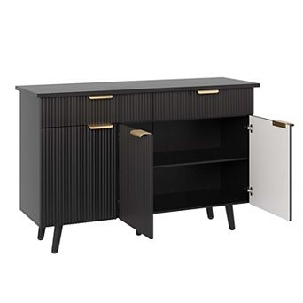 Fluted Sideboard Buffet Cabinet With Storage,Modern Storage Cabinet Console Table,Wood Coffee Bar