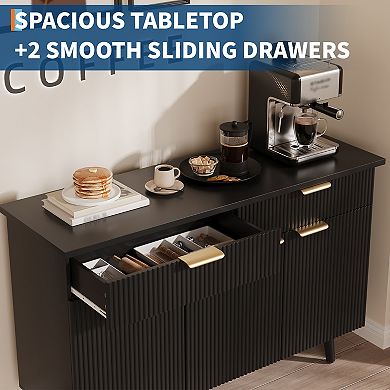 Fluted Sideboard Buffet Cabinet With Storage,Modern Storage Cabinet Console Table,Wood Coffee Bar