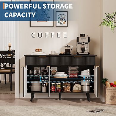 Fluted Sideboard Buffet Cabinet With Storage,Modern Storage Cabinet Console Table,Wood Coffee Bar