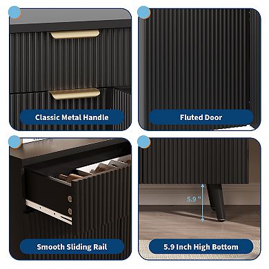 Fluted Sideboard Buffet Cabinet With Storage,Modern Storage Cabinet Console Table,Wood Coffee Bar