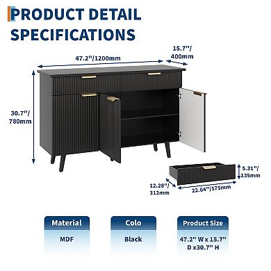 Fluted Sideboard Buffet Cabinet With Storage,Modern Storage Cabinet Console Table,Wood Coffee Bar