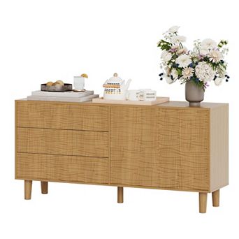 Sideboard Buffet Cabinet,Mid Century Modern Storage Cabinet,Undulating Groove Design Coffee Bar