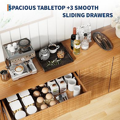 Sideboard Buffet Cabinet,Mid Century Modern Storage Cabinet,Undulating Groove Design Coffee Bar