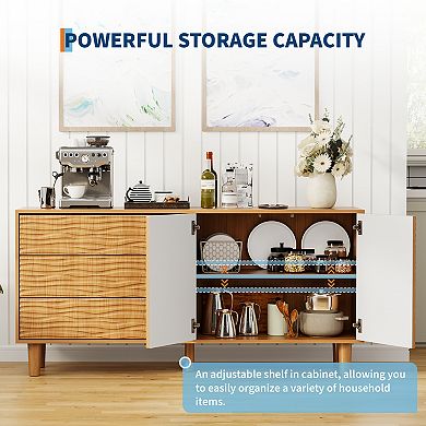 Sideboard Buffet Cabinet,Mid Century Modern Storage Cabinet,Undulating Groove Design Coffee Bar