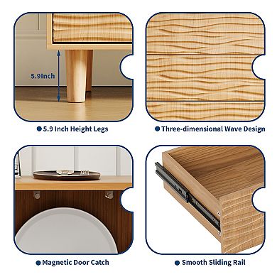 Sideboard Buffet Cabinet,Mid Century Modern Storage Cabinet,Undulating Groove Design Coffee Bar