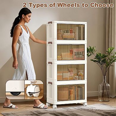 4 Tier Stackable Storage Bins,Plastic Storage Containers With Wheels,Closet Organizers And Storage
