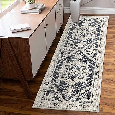 Retro Oriental Pattern Hallway Carpet, Elegant Textured Runner Mat for Indoor Entryway Decoration