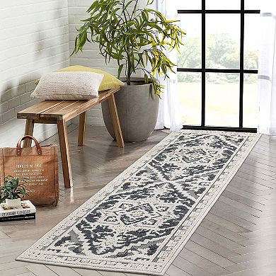 Retro Oriental Pattern Hallway Carpet, Elegant Textured Runner Mat for Indoor Entryway Decoration