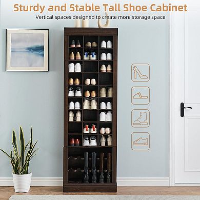 10 Tier Shoe Storage Cabinet, 10 Tier Tall Shoe Cabinet with Boots Racks and 27 Cubbies