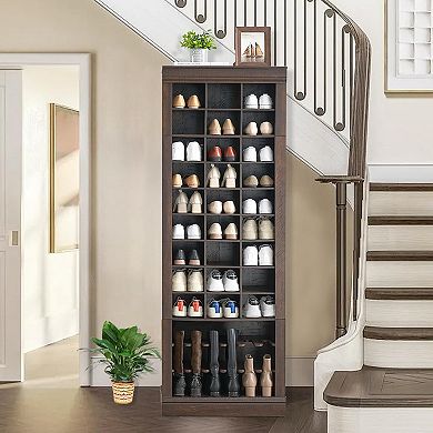 10 Tier Shoe Storage Cabinet, 10 Tier Tall Shoe Cabinet with Boots Racks and 27 Cubbies