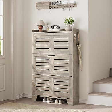 Shoe Cabinet Storage for Entryway, Narrow Shoe Cabinet with 3 Flip Drawers