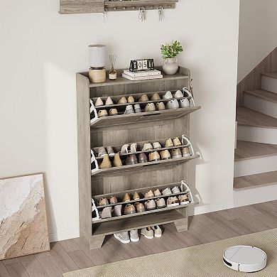 Shoe Cabinet Storage for Entryway, Narrow Shoe Cabinet with 3 Flip Drawers
