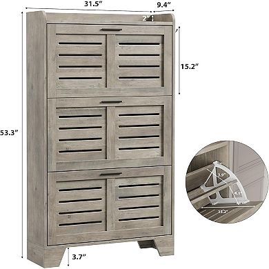 Shoe Cabinet Storage for Entryway, Narrow Shoe Cabinet with 3 Flip Drawers