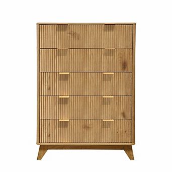 Fluted 5 Drawer Dresser,Tall Modern Chest Of Drawers,Wood Drawer Organizer,Storage Dresser