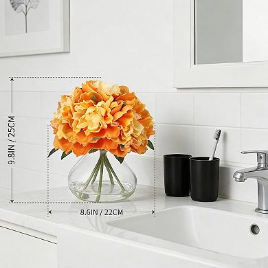 Realistic Silk Peony Artificial Flowers Arrangement with Glass Vase,Faux Water