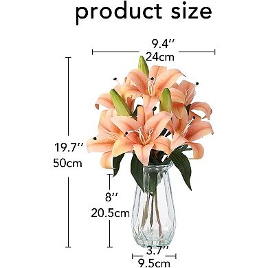 6 Pcs Real Touch Artificial Tiger Lily Flowers with Vase, 3 Stems 6 Blooms