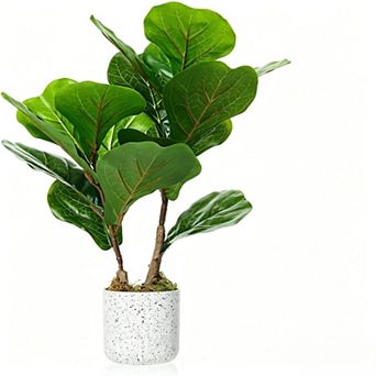 15.7" Faux Ficus Lyrata Plant Green Bonsai