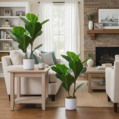 15.7" Faux Ficus Lyrata Plant Green Bonsai