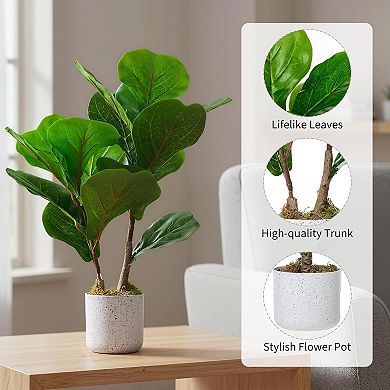 15.7" Faux Ficus Lyrata Plant Green Bonsai