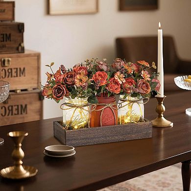 Mason Jar Centerpiece Table Decorations,Table Centerpiece Decor,Artificial Flowers Table Decor