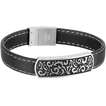 LYNX Men's Stainless Steel & Leather ID Bracelet