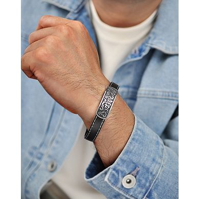 LYNX Men's Stainless Steel & Leather ID Bracelet