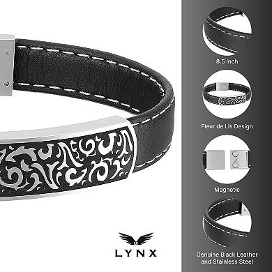 LYNX Men's Stainless Steel & Leather ID Bracelet