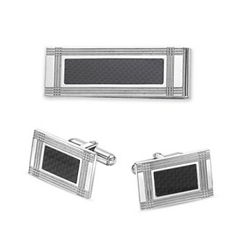 LYNX Men's Stainless Steel Carbon Fiber Money Clip & Cuff Link Set