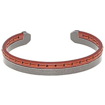 LYNX Men's Stainless Steel & Stitched Leather Cuff Bracelet