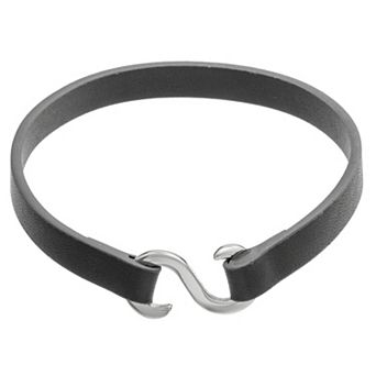 LYNX Men's Ion-Plated Stainless Steel & Black Leather Bracelet