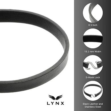 LYNX Men's Ion-Plated Stainless Steel & Black Leather Bracelet