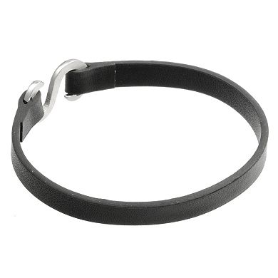 LYNX Men's Ion-Plated Stainless Steel & Black Leather Bracelet