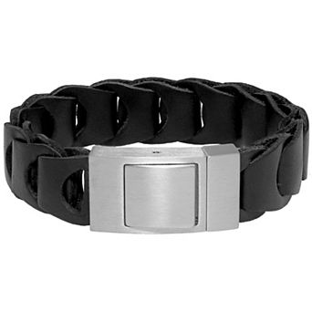 LYNX Men's Stainless Steel & Leather Bracelet