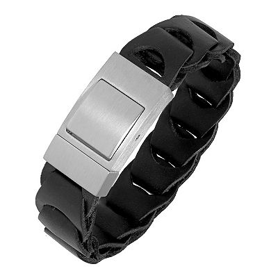 LYNX Men's Stainless Steel & Leather Bracelet
