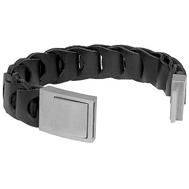 LYNX Men's Stainless Steel & Leather Bracelet