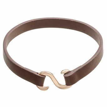 LYNX Men's Ion-Plated Stainless Steel & Brown Leather Bracelet