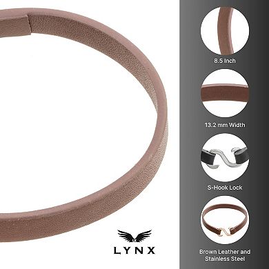 LYNX Men's Ion-Plated Stainless Steel & Brown Leather Bracelet
