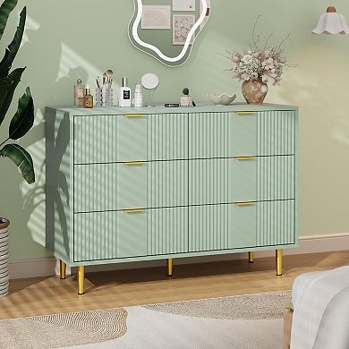 ANIXOL Modern 6 Drawer Fluted Dresser with Metal Handles