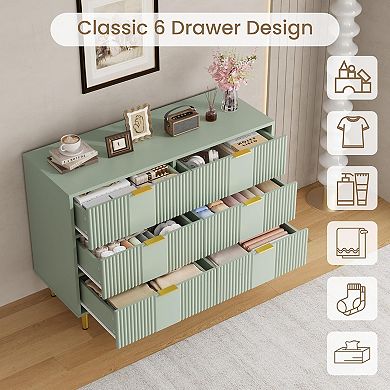 ANIXOL Modern 6 Drawer Fluted Dresser with Metal Handles