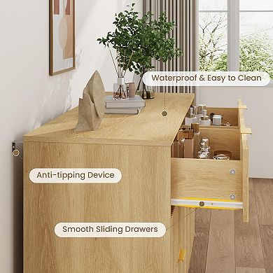 ANIXOL Modern 6 Drawer Fluted Dresser with Metal Handles