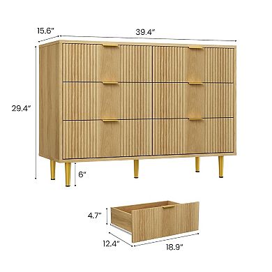 ANIXOL Modern 6 Drawer Fluted Dresser with Metal Handles