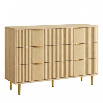 ANIXOL Modern 6 Drawer Fluted Dresser with Metal Handles