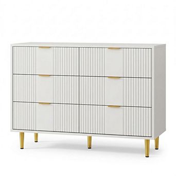 ANIXOL Modern 6 Drawer Fluted Dresser with Metal Handles
