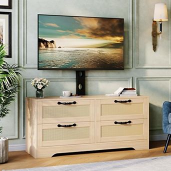 Rattan TV Stand with Mount 4 Drawer Dresser Entertainment Center for TVs up to 70 Inch